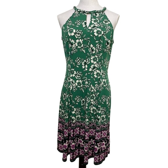 NWT‎ Wisp Floral Halter Dress Keyhole Neckline Green Purple White Size 2 - Picture 1 of 5